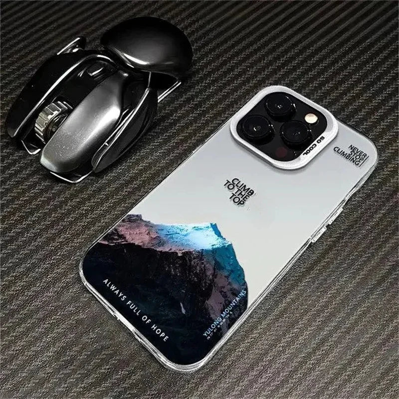 Snow Mountain Landscape Sunset Plating Matte Hard Phone Case For IPhone 16 15 14 13 12 11 Pro Funda Case Cover Bumber Shell