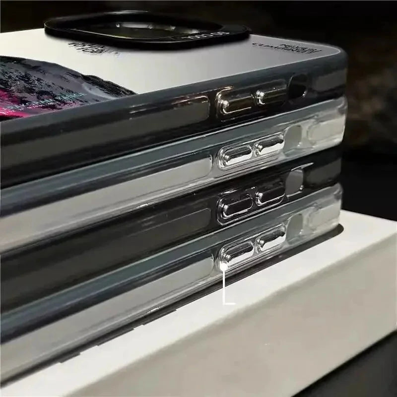 Snow Mountain Landscape Sunset Plating Matte Hard Phone Case For IPhone 16 15 14 13 12 11 Pro Funda Case Cover Bumber Shell